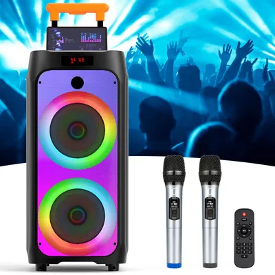 Produktbild von Tragbare Karaoke-Maschine T8 – 2 kabellose Mikrofone, Bluetooth-Lautsprecher
