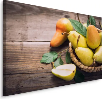Produktbild von Fabelhafte Canvas LEINWAND BILDER 40x30 cm XXL Kunstdruck Obst Birnen Blätter Korb