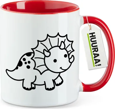Produktbild von Huuraa Kaffeetasse Triceratops Dinosaurier 330ml Rot Keramik Kaffeebecher Geschenkidee