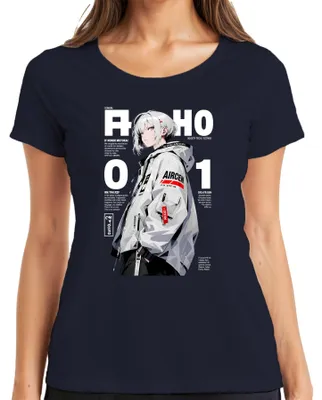 Productafbeelding van AIRCEN Techwear Anime T-shirt voor dames, cyberpunk stijl, futuristisch Japan, Y2K, manga print, marineblauw, maat M