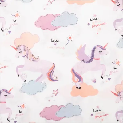 Produktbild von Popeline Baumwollstoff Einhörner Wolken weiß rosa, 1,48 m breit