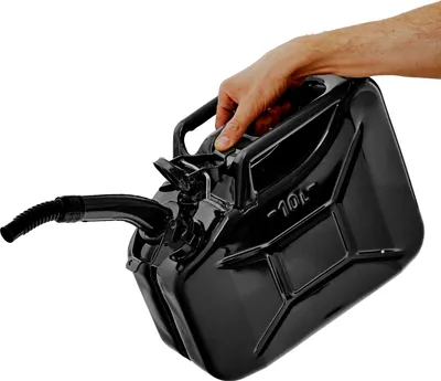 Produktbild von BW® Kraftstoffkanister Metall Benzinkanister 10 Liter mit Ausgießer - Schwarz RAL 9005 - UN-Zulassung - Hergestellt in Europa