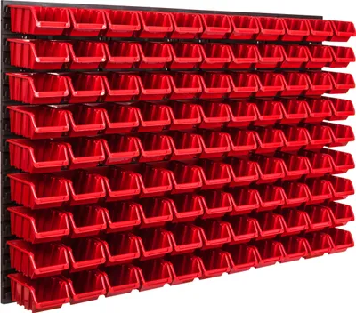 Immagine prodotto di Pannello portautensili a parete 115,2 x 78 cm con 99 pezzi. Scatole appese Scatole rosse Sistema di stoccaggio