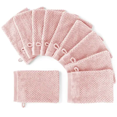 Produktbild von Pure Label 10-TLG Waschhandschuh Waschlappen Set mit Anhängeschlaufe aus 100% Baumwolle, saugstarkund weich | 10 Waschlappen 16x21cm, Rosa
