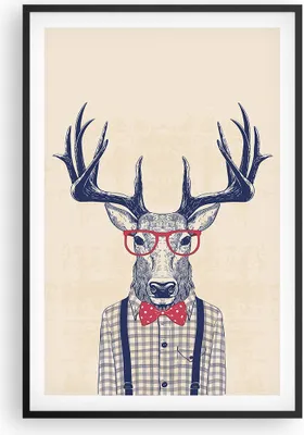 Produktbild von Gerahmtes Poster - Schwarzer Rahmen - Charakter Hirsch Illustration hipster - 61x91,5 cm - Wand Bild - Wanddeko - Wandbilder - Wandposter - Bilderrahmen - Bilder - Kunstdruck - P2BPA61x91-3120