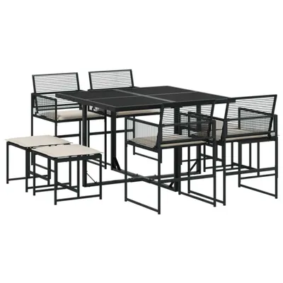 Produktbild von 9-tlg. Garten-Essgruppe mit Kissen Schwarz Poly Rattan