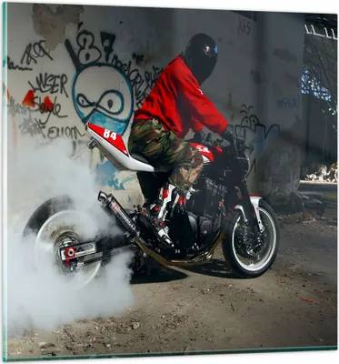 Produktbild von Bilder auf glas - Motorrad motorradfahrer graffiti - 70x70cm - Glasbilder - Wandbilder - Kunstdruck - zum Aufhängen bereit - Wanddekoration aus Glas - Glas Bilder - Wandbild auf Glas - GAC70x70-2265