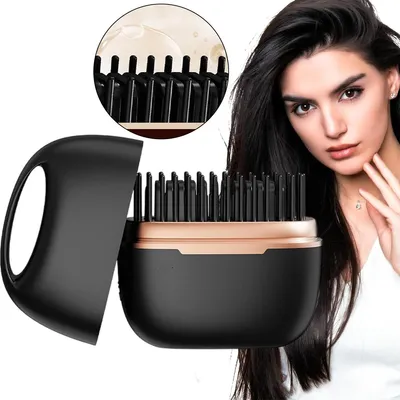 Produktbild von Mini-Glätteisen Kabellos, Hair Straightener Brush,Wiederaufladbare Glättbürste,3-stufige Temperaturregelung,für Haare und Bart,Hohlkonstruktion