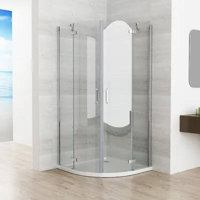Produktbild von MIQU Duschkabine Viertelkreis 90 x 90 x 195 cm Runddusche Duschabtrennung Falttür Echtglas