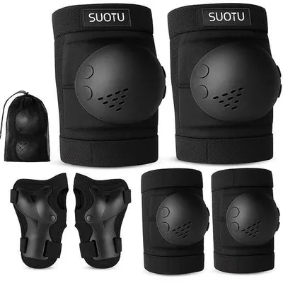 Image de Suotu Genouillères pour enfants, taille S (7-13 ans) - Ensemble de protection avec genouillères, coudières et protège-poignets pour le skateboard, le