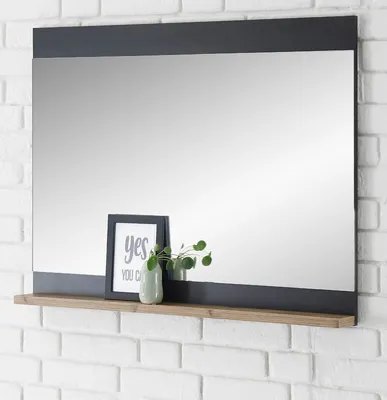 Produktbild von Garderobenspiegel "Beveren" Kastanie grau Flur Spiegel mit Ablage 92 x 71 cm