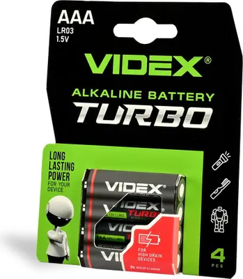 Produktbild von Turbo VIDEX LR03T/AAA Alkaline-Batterie, 4 Stück, Blisterverpackung