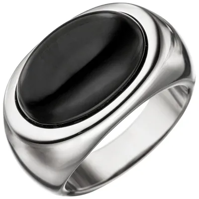 Produktbild von Breiter Ring Damenring mit Onyx oval schwarz 925 Silber Onyxring Fingerring, Ringgröße:Innenumfang 56mm  Ø17.8mm