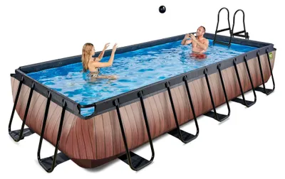 Zdjęcie produktu dla EXIT Wood Basen Stelażowy 540x250x100cm, Basen Naziemny, z Filtrem piaskowym, Brązowy
