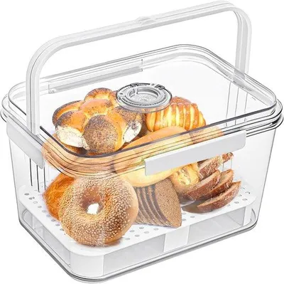 Produktbild von Famanu Brotdose luftdicht mit Deckel und Griffen für Lebensmittelaufbewahrung - transparent