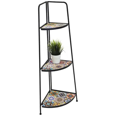 Produktbild von Metallregal "Malaga" mit kunstvollen Mosaik-Fliesen H 115 cm klappbar - 3 Regalfächer - Metall-Eckregal mit Mosaik - Eckregal Eisen mit Mosaik - Garte
