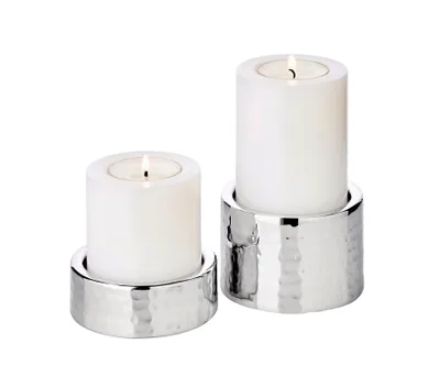 Imagen del producto de Juego de dos portavelas, acero inoxidable, acabado brillante, 7,5 cm, para velas cilíndricas