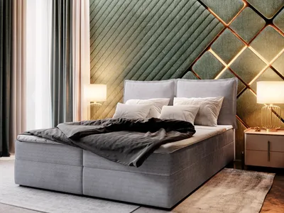 Produktbild von Masseno Boxspringbett LENTE 180x200 cm Komplett-Set mit Bonell Matratze und Topper, Polsterbett mit Bettkästen -Grau, LINCOLN 86