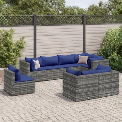 Produktbild von 2024 Gartenmöbel 8-tlg. Garten-Lounge-Set mit Kissen Grau Poly Rattan Gartenmöbel-Sets Garden Pleasure 9618172