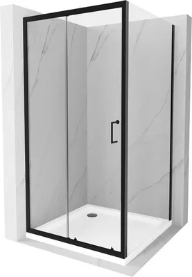 Obrázek produktu pro Mexen Apia rozsouvací sprchový kout 100 x 100 cm, Průhledné, Černá + sprchová vanička Flat, Bílá- 840-100-100-70-00-4010B
