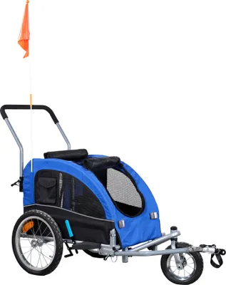 Produktbild von Webavita 2in1 Hunde-Buggy und Fahrradanhänger Haustiere blau mit Jogger-Funktion mit Universalkupplung
