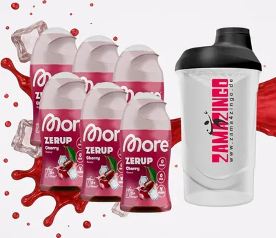 Produktbild von More Zerup Cherry Zuckerfreier Sirup 65 ml (6er Pack) + Gratis Zama4Zingo Shaker 600ml