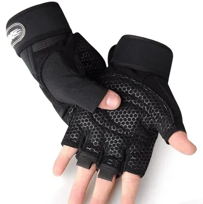 Immagine prodotto di Guanti da palestra con supporto per il polso - Guanti da sollevamento pesi antiscivolo - Unisex - Nero - Polsino da 30 cm - Per fitness e allenamento di forza