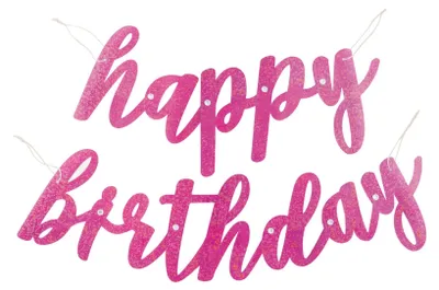 Imagen del producto de Guirnalda de "Feliz Cumpleaños" en papel rosa brillante, 84 cm, decoración para cumpleaños