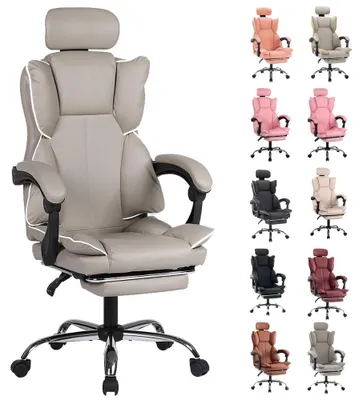 Obrázok produktu pre Ergonomická herná stolička – Nastaviteľná kancelárska stolička – Umelá koža (PU) s 5 kolieskami – Farba khaki s bielymi detailmi