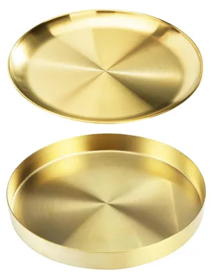 2er-Set runde Edelstahl-Tabletts, gold, 20 cm