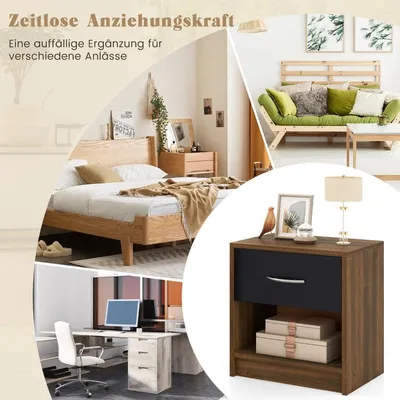 Image de Table de chevet avec tiroir Petite table d'appoint avec compartiment ouvert 38,5 x 28 x 40,5 cm marron + noir
