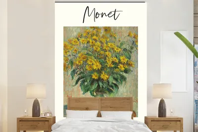Produktbild von MuchoWow® Fototapete für Wohnzimmer oder Schlafzimmer Wandtapete Vinyl Motivtapete Gemälde - Monet - Topinamburblüten - 170x260 cm - Wohnzimmertapete