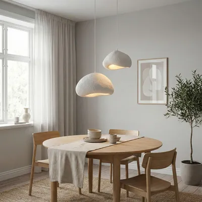 Produktbild von Opviq, Moderne Deckenleuchte (Chandelier) aus Metall, Weiß, 50-115 cm höhenverstellbar | Fiberglas-Kappe, 2 x E27, max. 40 W | Stilvolles, abstraktes Design für jeden Raum.