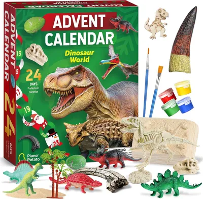 Produktbild von Adventskalender 2025 für Kinder – Kalender mit 25 Dinos Spielzeug – Figuren, Schädel und Grabungsutensilien – sowie Bastelaktivitäten