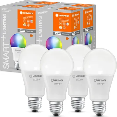 Produktbild von 4 x Ledvance LED Smart+ A60 Birne 9W = 60W E27 matt 806lm RGBW 2700K-6500K Dimmbar App Google Alexa WiFi