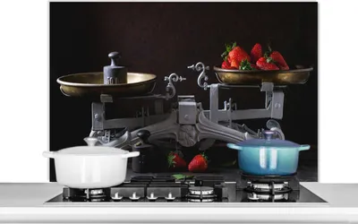 Produktbild von KitchenYeah® Spritzschutz Küche - Küchenrückwand - Wandschutz für Herd und Spüle - Küchenutensilien - Obst - Kochen 100x65 - Alu-Dibond (Alternative zum Spritzschutz aus Glas) - Hitzebeständig - Herd