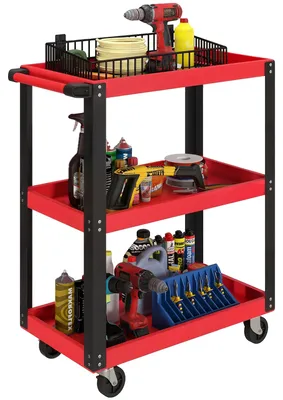 Image de Chariot d'outils, 3 étagères, capacité de charge de 120 kg, rouge, 70,5 x 35 x 82,5 cm