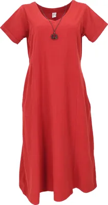 Produktbild von Weiches Bequemes Baumwollkleid, Sommerkleid mit Taschen im Leinen-Look - Rot, Damen, Baumwolle, Größe: S