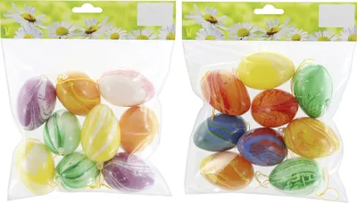 Produktbild von Ostereier Kunststoff zum Hängen 6 x 3 cm bunt marmoriert 9 Stück