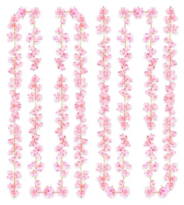 Image de Guirlande de fleurs de cerisier, 3 pièces, 180 cm, rose, artificielle, décoration de printemps