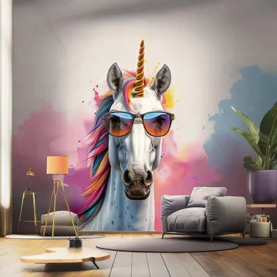 farbenfrohes fotorealistisches Graffiti-Einhorn – Decords Wandtattoo, Produktansicht 1