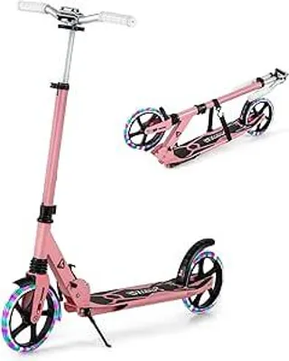 Produktbild von GOPLUS Klappbarer Roller, Cityroller mit Stoßdämpfersystem, Tretroller höhenverstellbar, 200 mm Räder mit LED, Kinder Roller bis 100 kg, ab 8 Jahren