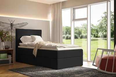 Produktbild von Boxspringbett 100x200cm POSSO von ANTONIO mit Bettkästen und Topperr, Einzelbett mit Bonell Federkernmatratze, Härtegrad H4, Jugendbett, Bezug - Cord in Schwarz