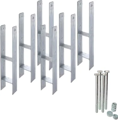 Produktbild von 6x siwitec H-Pfostenträger 5 mm + Schraubenset, 600x121 mm, H-Anker zum Einbetonieren, Pfostenschuh
