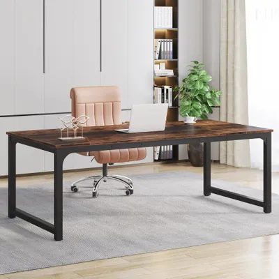 Obrázek produktu pro Moderní počítačový stůl – velký psací stůl 180 x 90 cm – obdélníková pracovní stanice – kovová konstrukce s deskou z dřevotřísky E1 – rustikální hnědá
