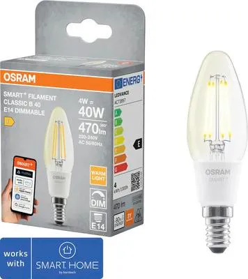 Produktbild von Osram Smart+ Kerzenlampe Filament dimmbar B35 E14/4W(40W) klar 470 lm 2700 K warmweiß Matter