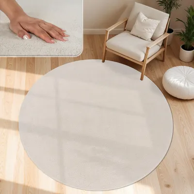 Produktbild von Moderner Wohnzimmer Teppich Kurzflor Waschbar Weich Felloptik Anti-Rutsch Grösse 120 cm Rund
