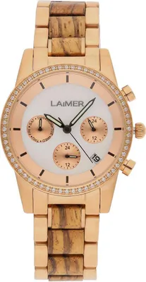 Produktbild von LAiMER Damen Uhr 0136 Kora Zebranoholz Rosé vergoldet Dualtime