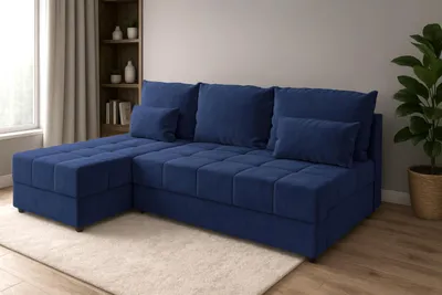 Zdjęcie produktu dla Narożnik DOMINO L FIT z funkcją spania 120x200, pojemnik na pościel, uniwersalny L/P, Kronos 09  granatowy, 206 cm