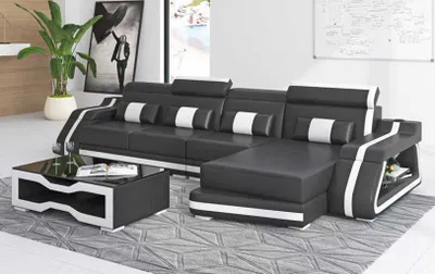 Image de Canapé D'Angle En Forme De L Couche Noir Moderne En Cuir Synthétique